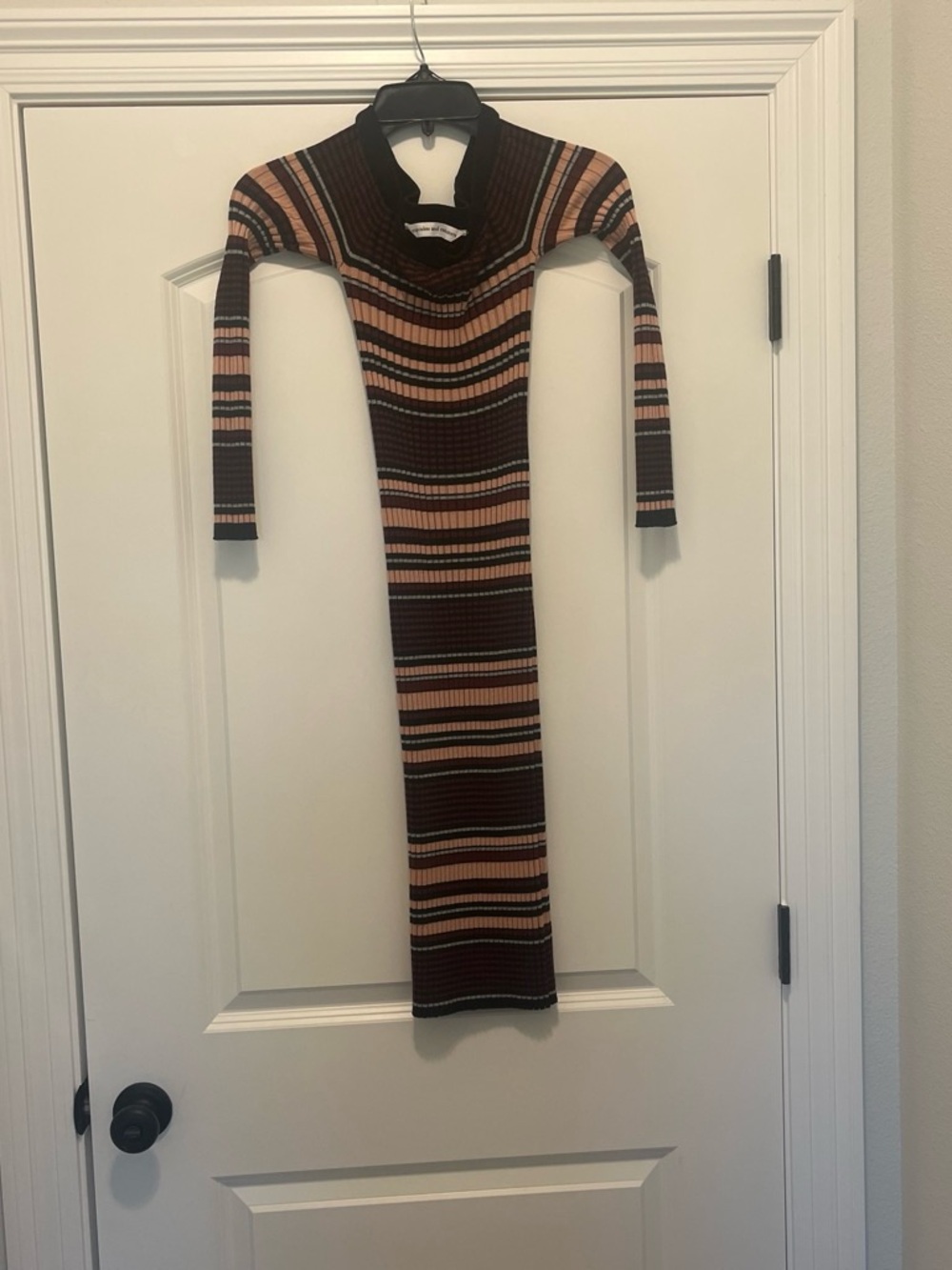 cupcakes & cashmere Striped Rib-Knit Long Sleeve Midi Dress in Brown and Tan